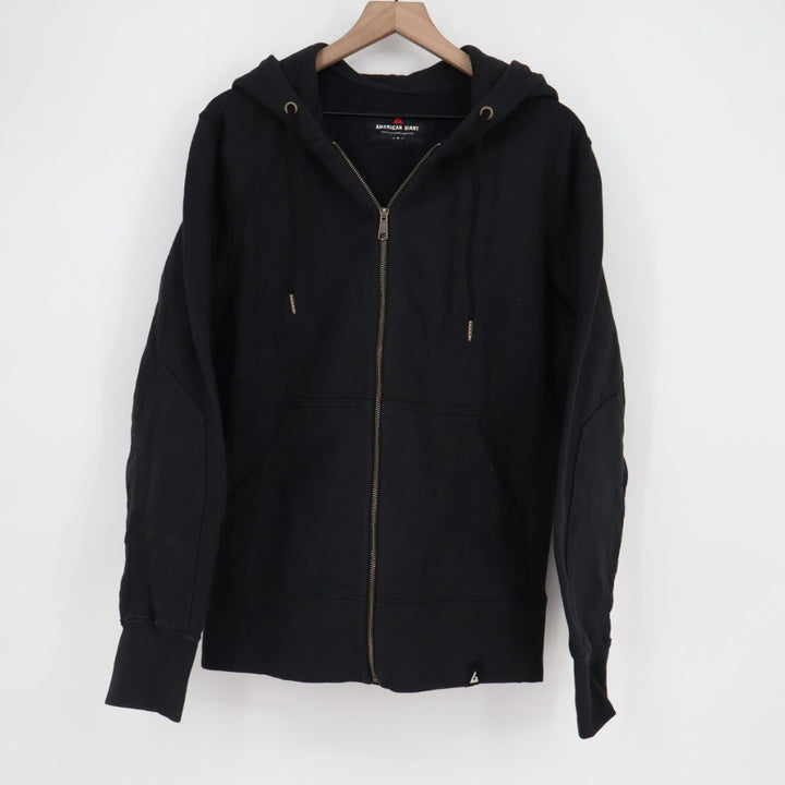 American Giant Hoodie Mens Small Black Cotton Full Zip Logo Casual Ribbed Sleeve