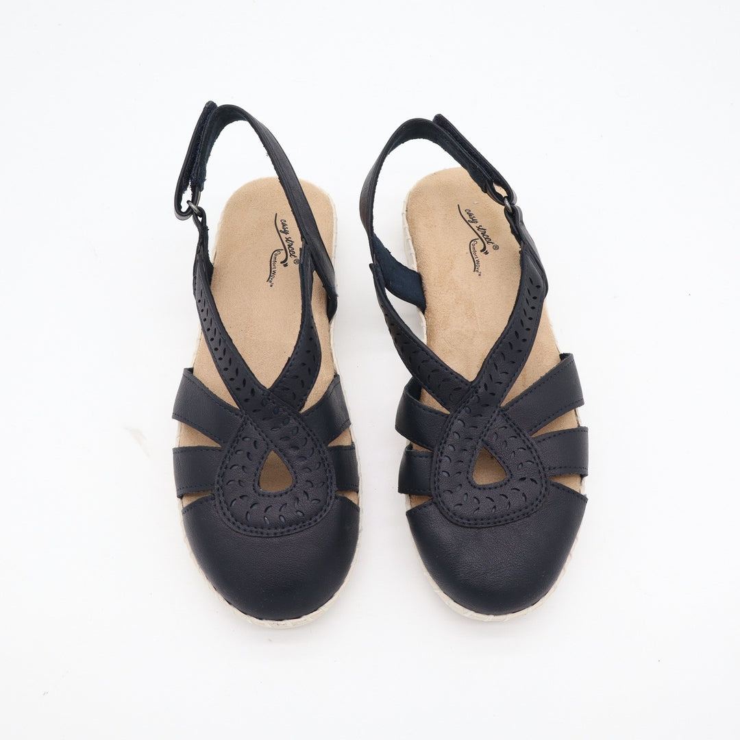 Easy Street Comfort Wave Navy Blue Laser Cut Slingback Sandals Womens 5.5