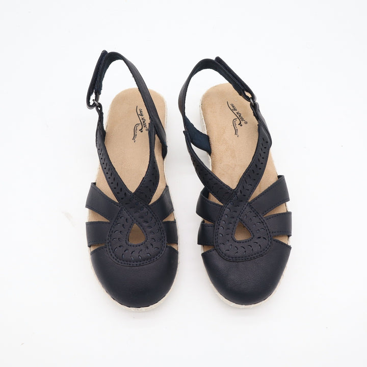 Easy Street Comfort Wave Navy Blue Laser Cut Slingback Sandals Womens 5.5