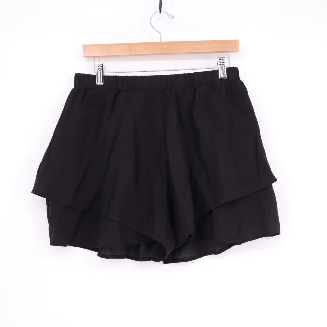 Womens Multi Layer Ruffled Shorts M Black Elastic Waist Flat Front Beach Summer
