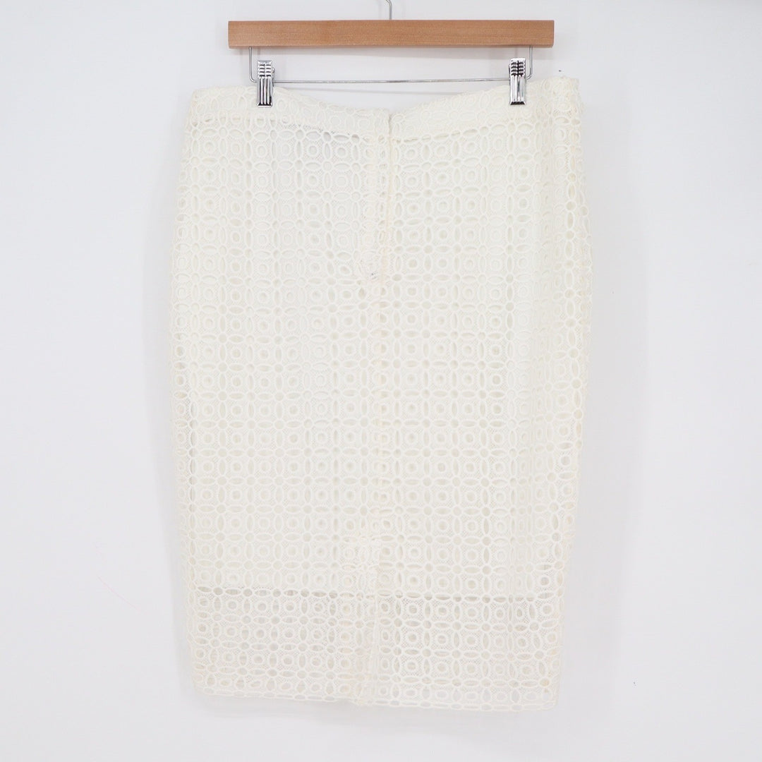 HM+ White Eyelet Lace Pencil Skirt Plus Size L Knee Length Lined