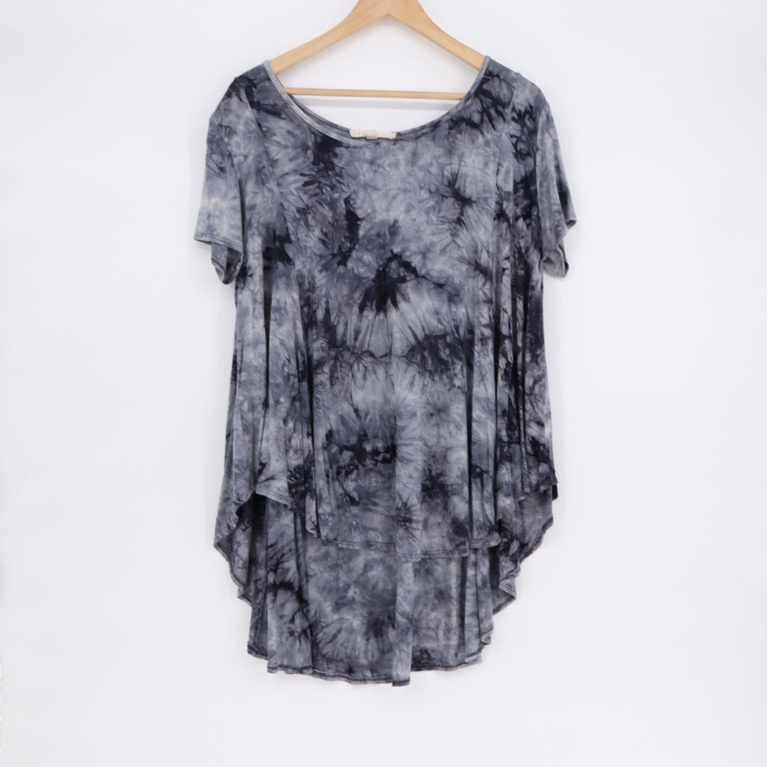 Blush Noir T-Shirt Women Medium Multi Tie Dye High Low Hem Short Sleeve Pullover