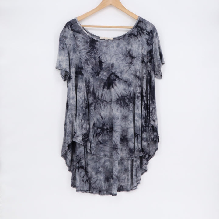Blush Noir T-Shirt Women Medium Multi Tie Dye High Low Hem Short Sleeve Pullover