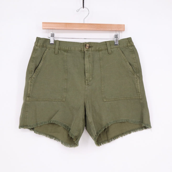 Aerie Adventure Cutoff Shorts Womens Medium Olive Green Patch Pockets Frayed Hem