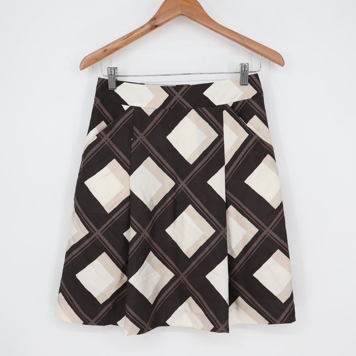 Banana Republic Womens 100% Silk Geometric Diamond Plaid A-Line Skirt Size 2