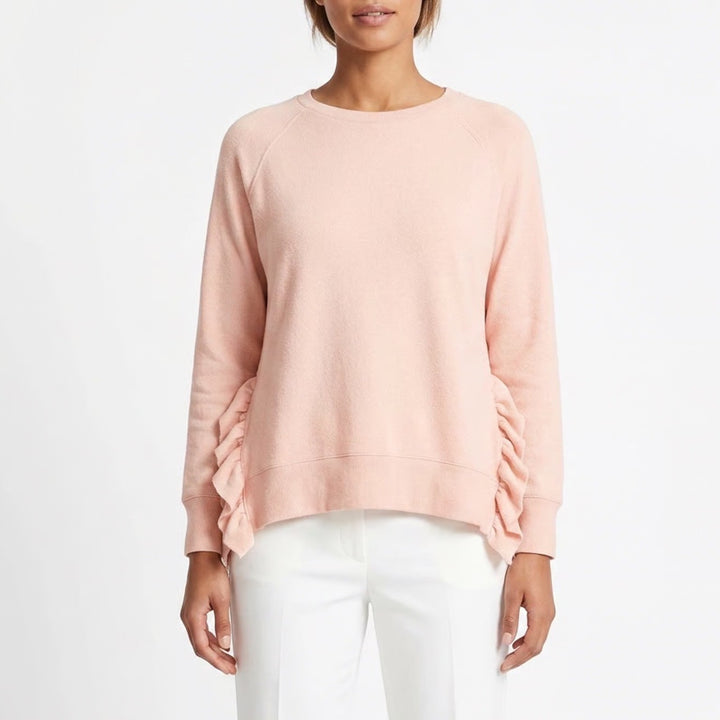 Alya Womens Peach Pink Ruffle Side Fleece Pullover Sweatshirt Size M