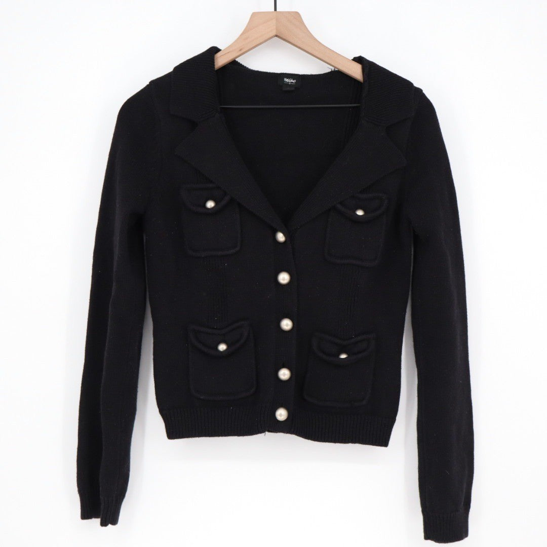 Mossimo Black Knit Button Front Cardigan Jacket Blazer Style Pockets Size M