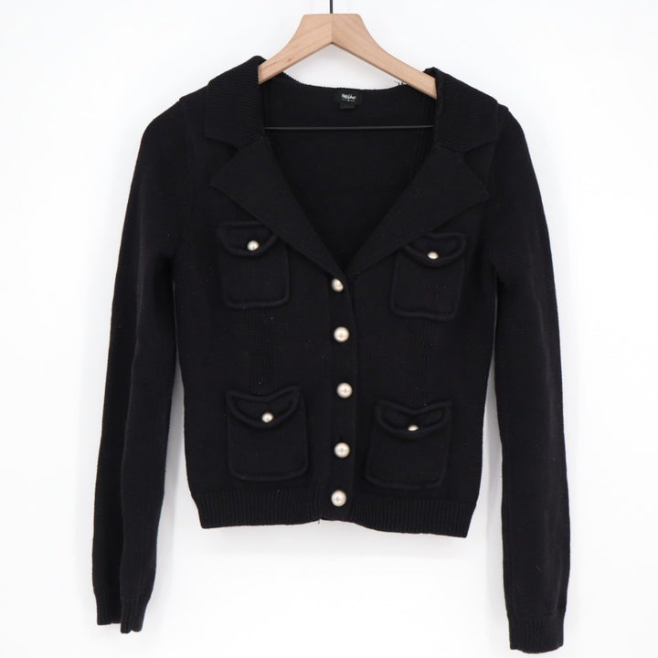 Mossimo Black Knit Button Front Cardigan Jacket Blazer Style Pockets Size M