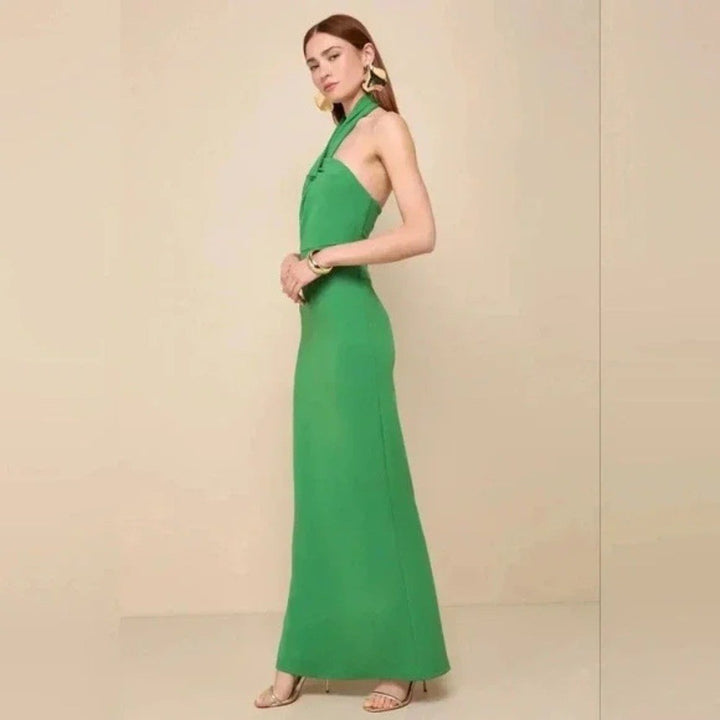 Lulus Mesmerizing Perfection Green Halter Neck Backless Maxi Dress Size S