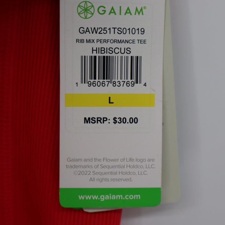 Gaiam Womens Rib Mix Performance Tee Hibiscus Red Yoga Slim Fit L