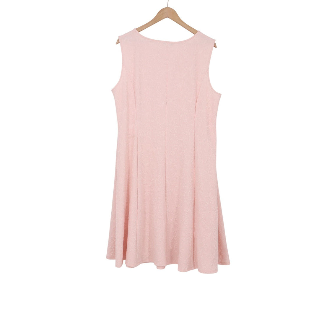 Sandra Darren Dress Womens 18W Fit & Flare Pink Jacquard Sleeveless Excellent