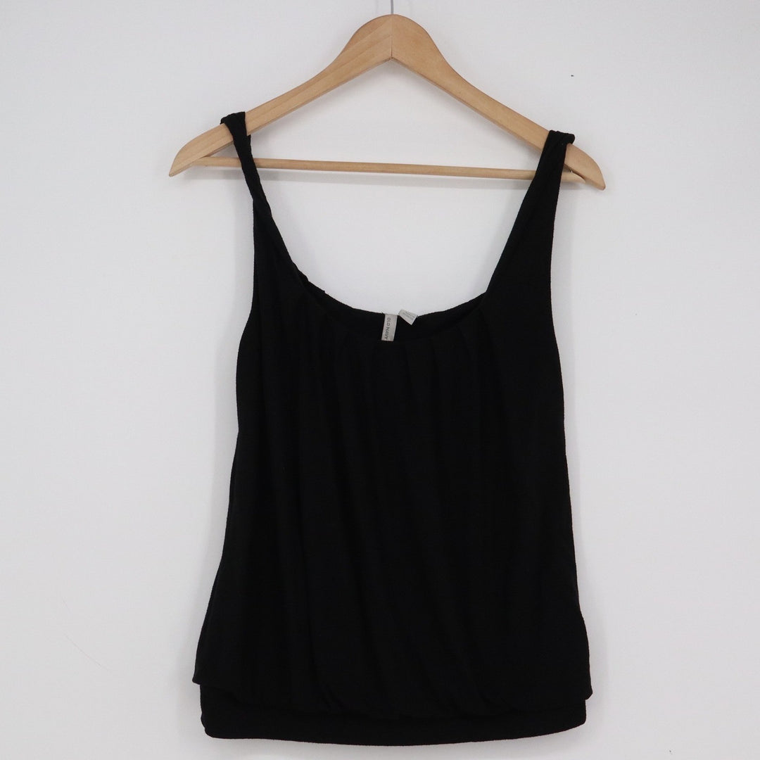 Old Navy Womens Small Black Bubble Hem Tank Top Pleated Scoop Neck Sleeveless