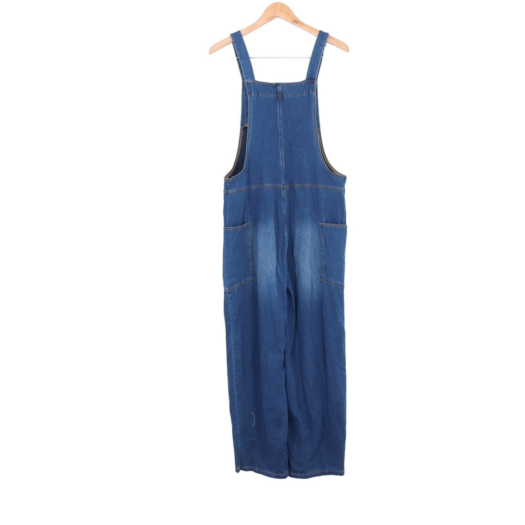 Halara Womens Medium Wash Denim Wide Leg V-Neck Overalls Size M Petite