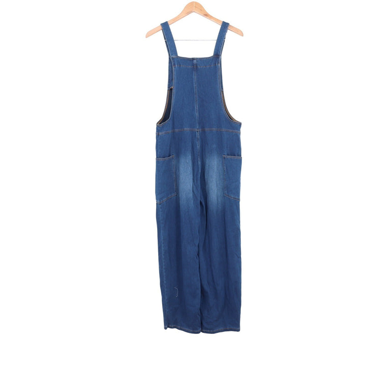 Halara Womens Medium Wash Denim Wide Leg V-Neck Overalls Size M Petite