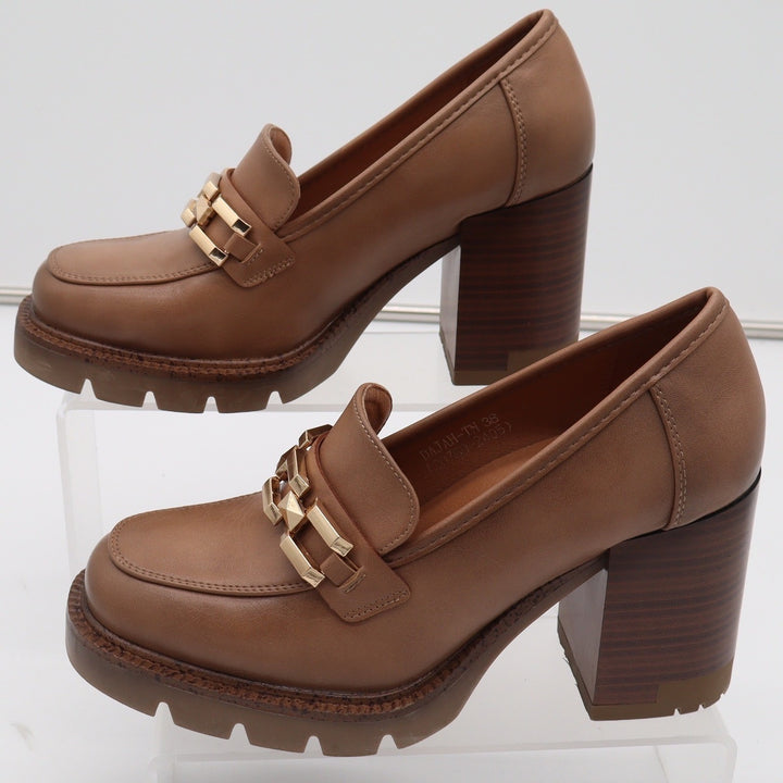 Patrizia by Spring Step Dajah Tan Platform Lug Sole Block Heel Loafers 38 7.5-8