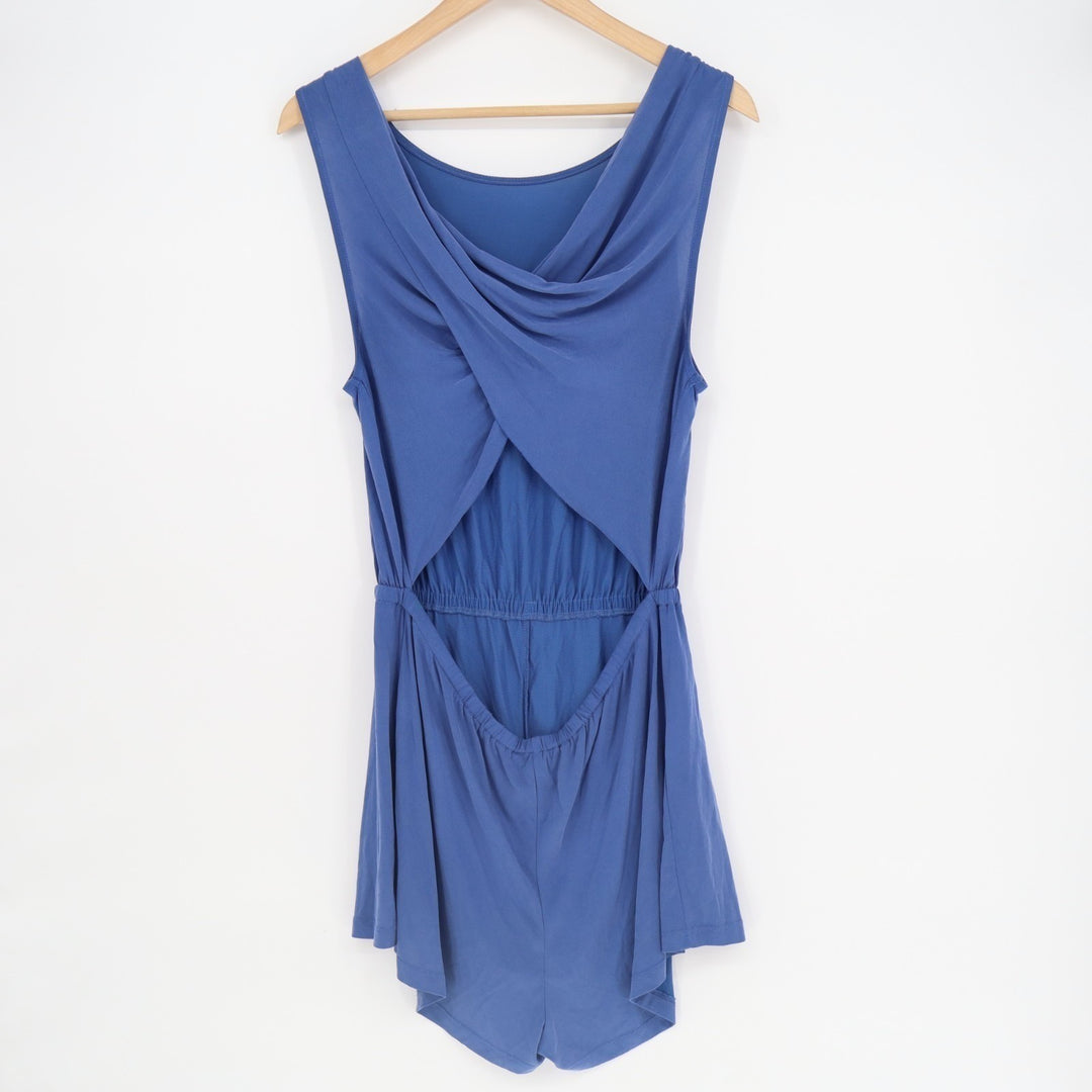 Silence + Noise Romper Womens Medium Royal Blue Pleated Cut Out Back Sleeveless