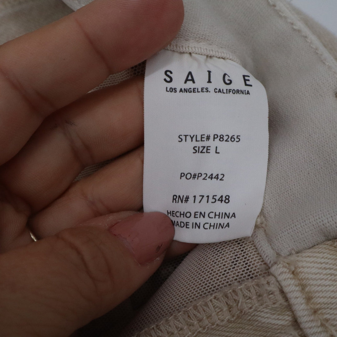 Saige Barrel Leg Jeans Light Beige Tummy Control Stretch Womens Large NWT