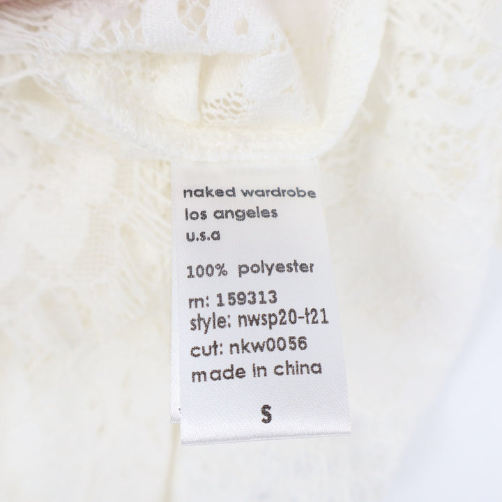 Naked Wardrobe The Statement Ivory Lace Ruffle Crop Top Womens Small