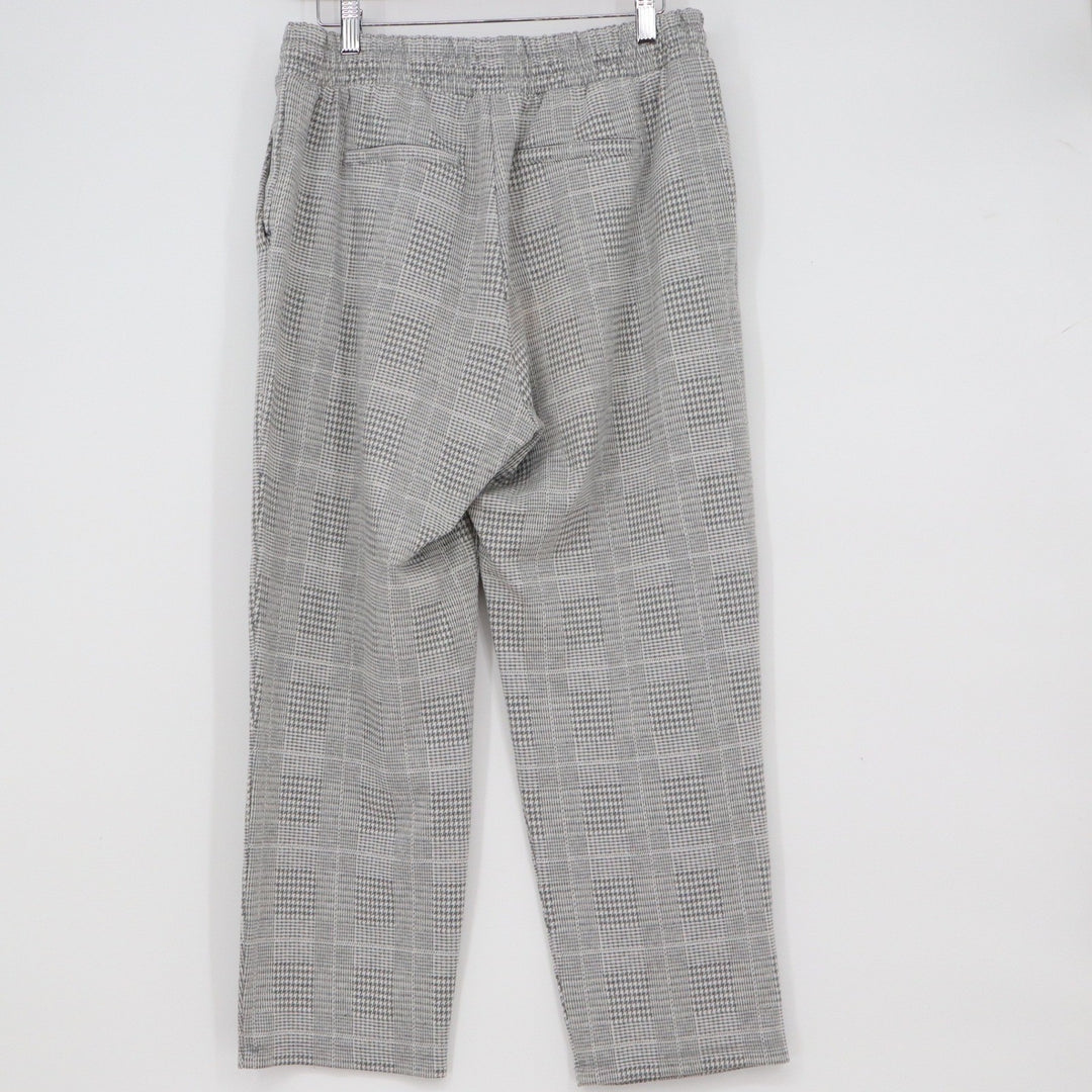 A New Day Grey Plaid Pull On Trousers Womens Medium Elastic Drawstring Pants