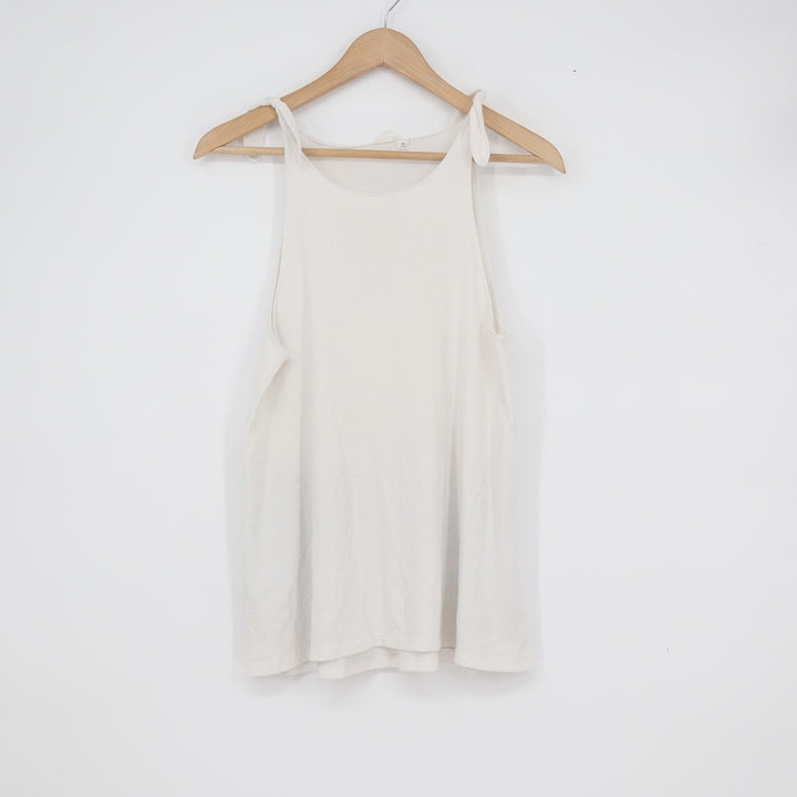 Gap Womens XS Off White Tie Shoulder High Neck Knit Tank Top