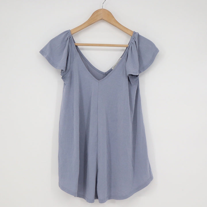 Green Envelope Dusty Blue Flutter Sleeve V-Neck Modal Blend Top Small