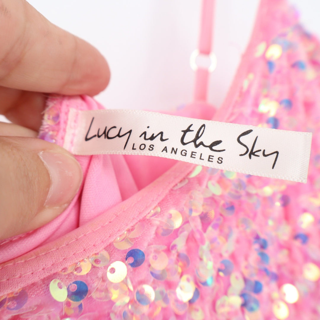 Lucy In The Sky Pink Sequin Mini Dress XS Bodycon Adjustable Strap Glam Party