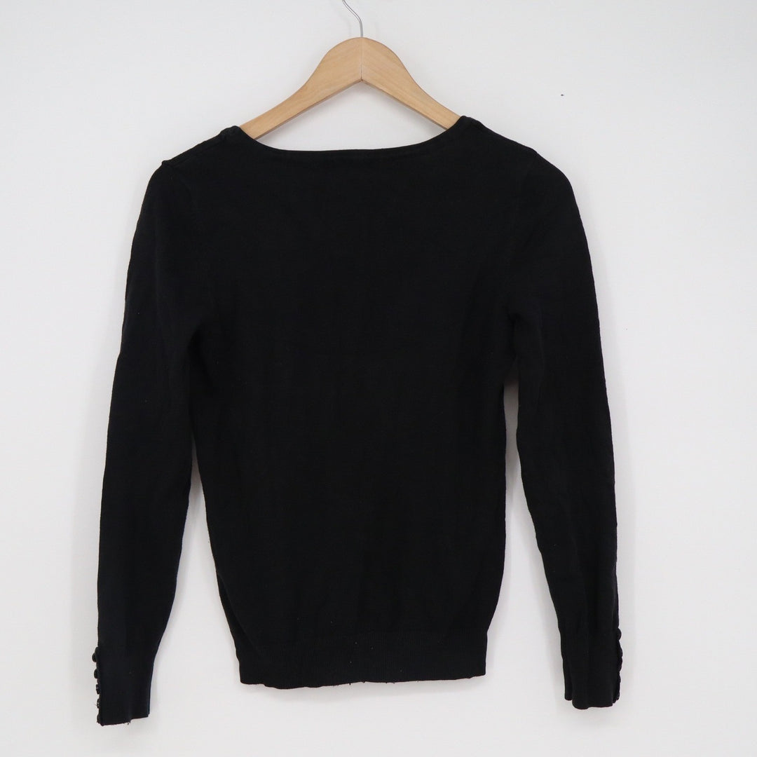 Architect Petites Black Scoop Neck Sweater Button Cuff Long Sleeve PS