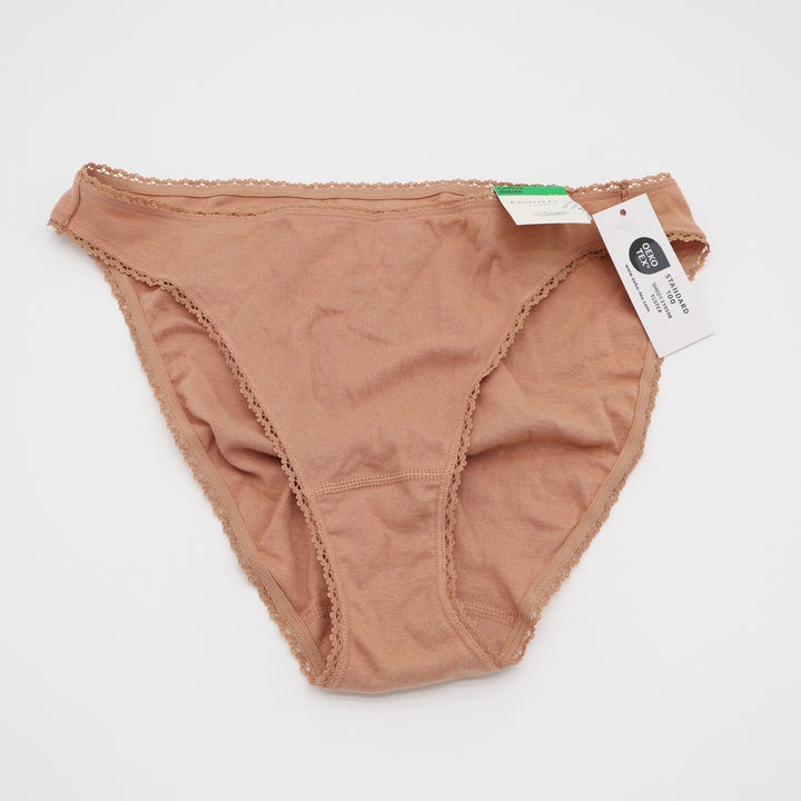 Charter Club Intimates Bikini Panty Tan 100% US Cotton Picot Lace Trim Large