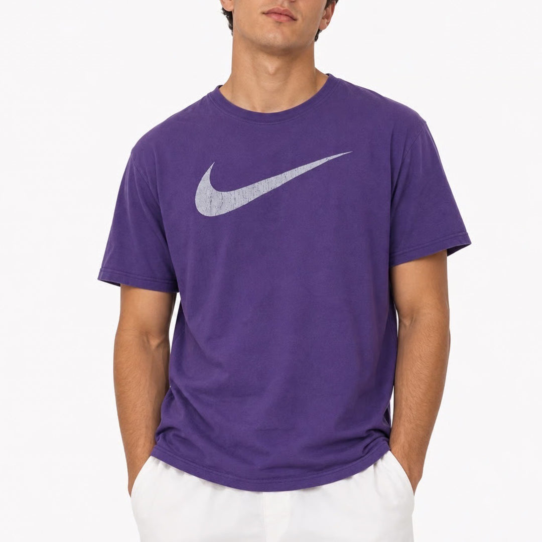 Nike Mens Purple Graphic Swoosh Logo Short Sleeve Cotton T-Shirt Large