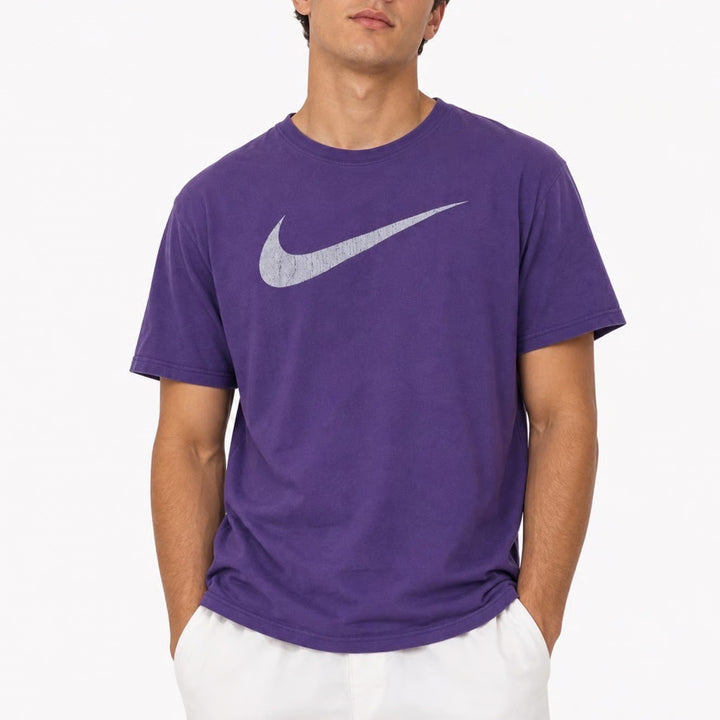 Nike Mens Purple Graphic Swoosh Logo Short Sleeve Cotton T-Shirt Large