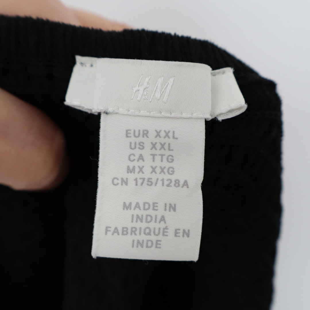 H&M Cropped Top Womens 2XL Black Ruched Long Sleeve V-Neck Backless Pullover