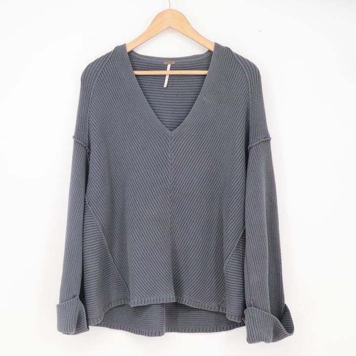 Free People Sweater Women S Ottoman Slouchy Tunic Gray Ribbed Oversized Good