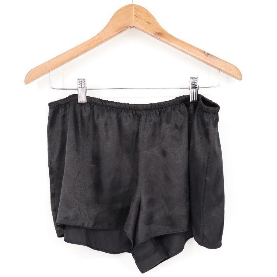 Linea Donatella Bride Satin Intimates Sleep Shorts Womens L Black Elastic Waist