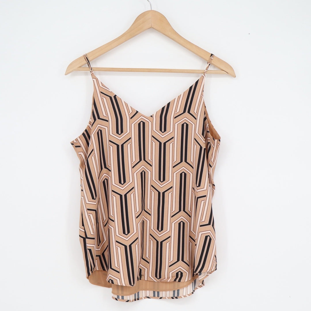 Express Downtown Cami Tan Black Geometric Chevron V-Neck Spaghetti Strap Small