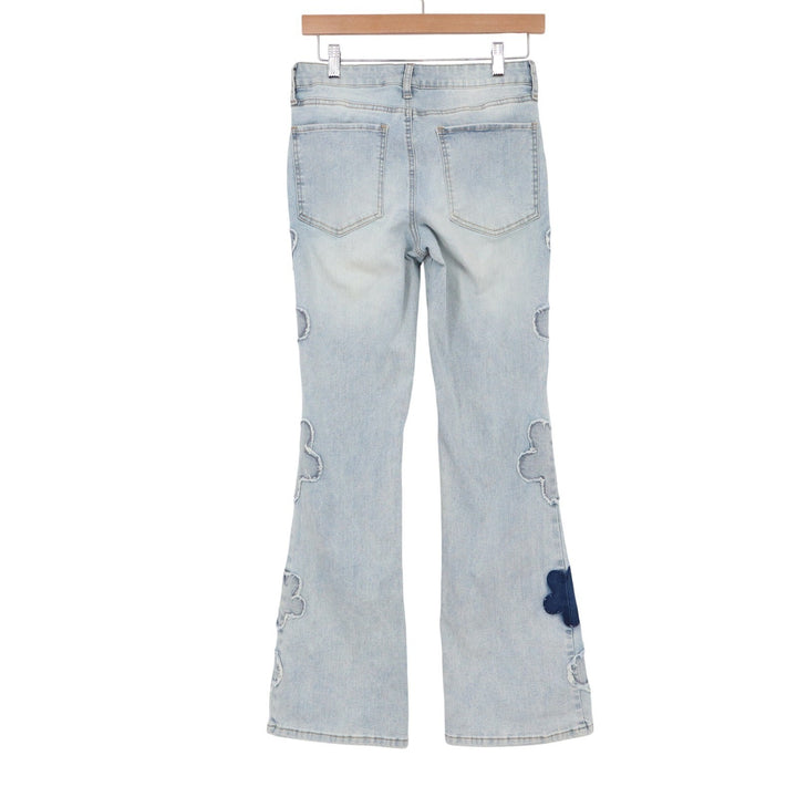 Ashley Mason Premium Floral Applique Flare Jeans Light Wash Blue Size 5/27