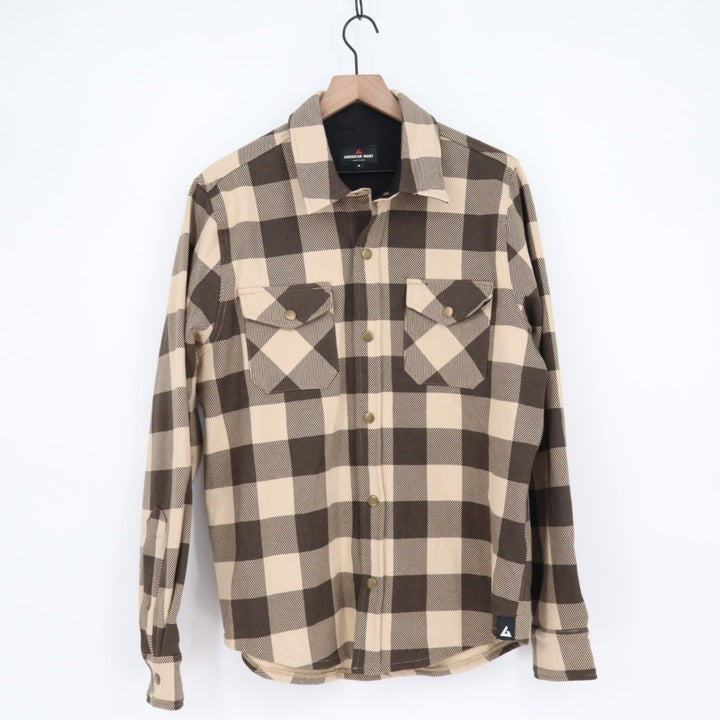 American Giant Redwood Fleece Overshirt Unisex Medium White Plaid Spread Collar