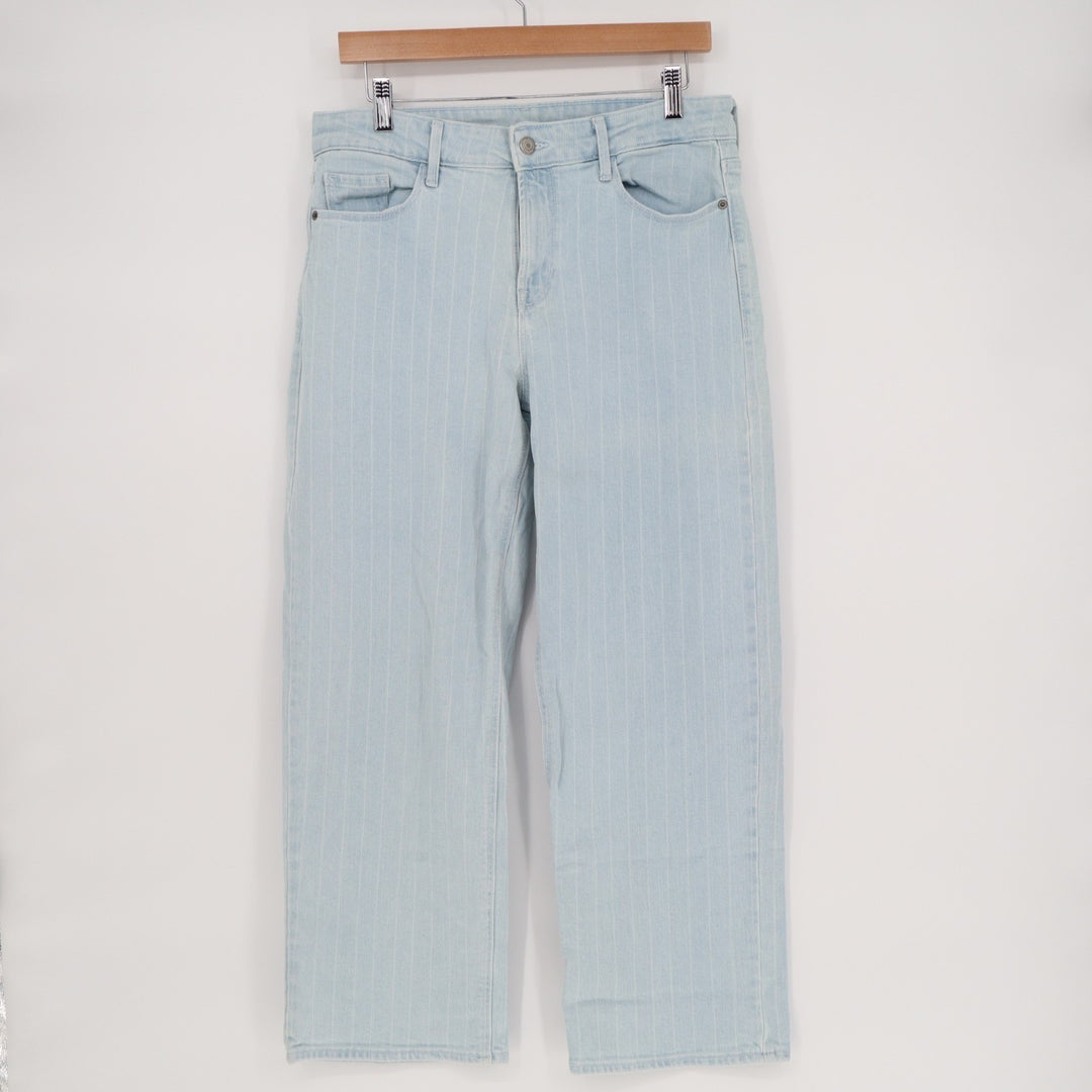 Old Navy Jeans Womens 8 Blue Denim Stretch Pinstripe High Rise Slim Fit Wide Leg