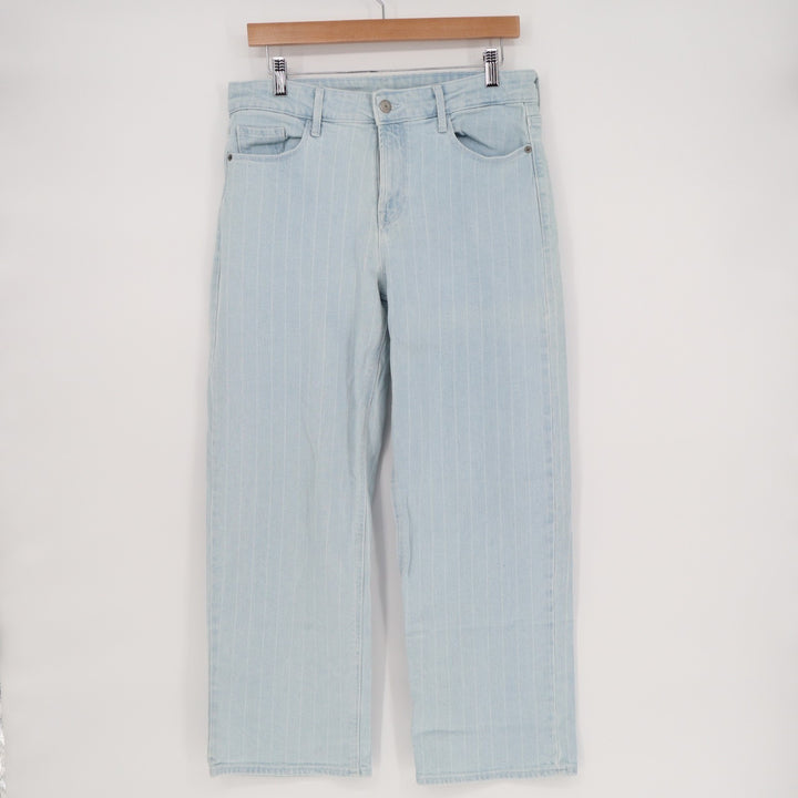 Old Navy Jeans Womens 8 Blue Denim Stretch Pinstripe High Rise Slim Fit Wide Leg