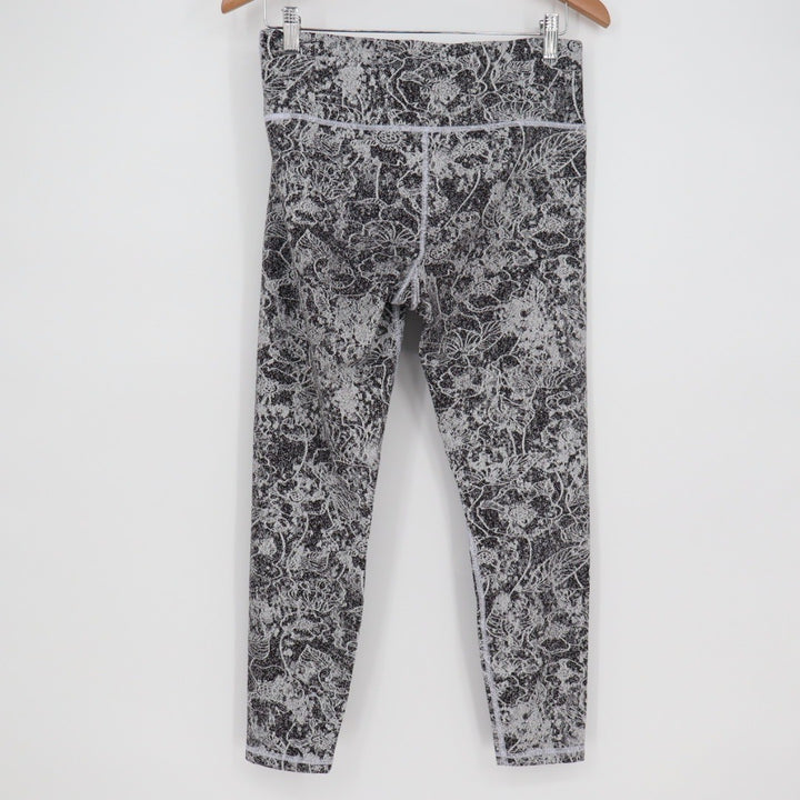 Athleta Elation Graffiti 7/8 Tight Leggings Black White Floral Print Size M