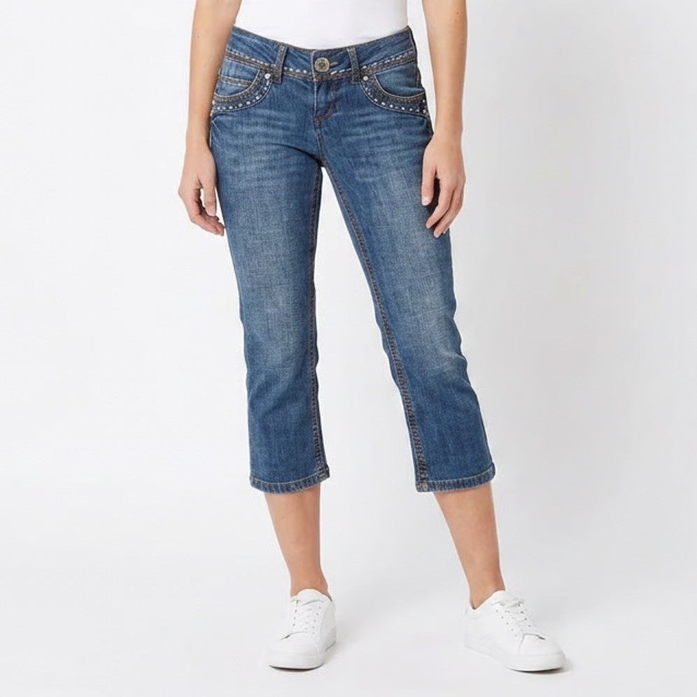 L.E.I. Ashley Trouble Medium Wash Cropped Capri Jeans Junior Size 3 Y2K Boho