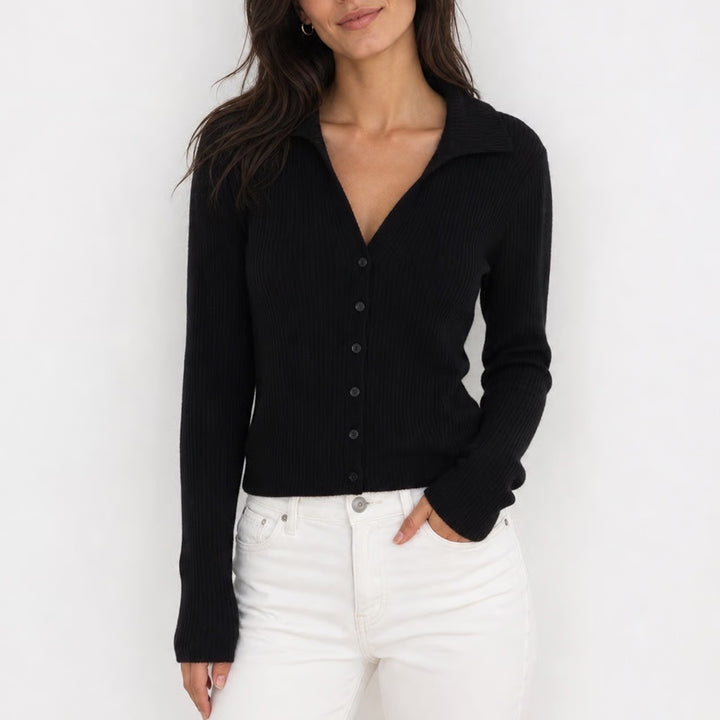 Old Navy Womens Black Ribbed Knit Button Front Polo Cardigan Sweater Large