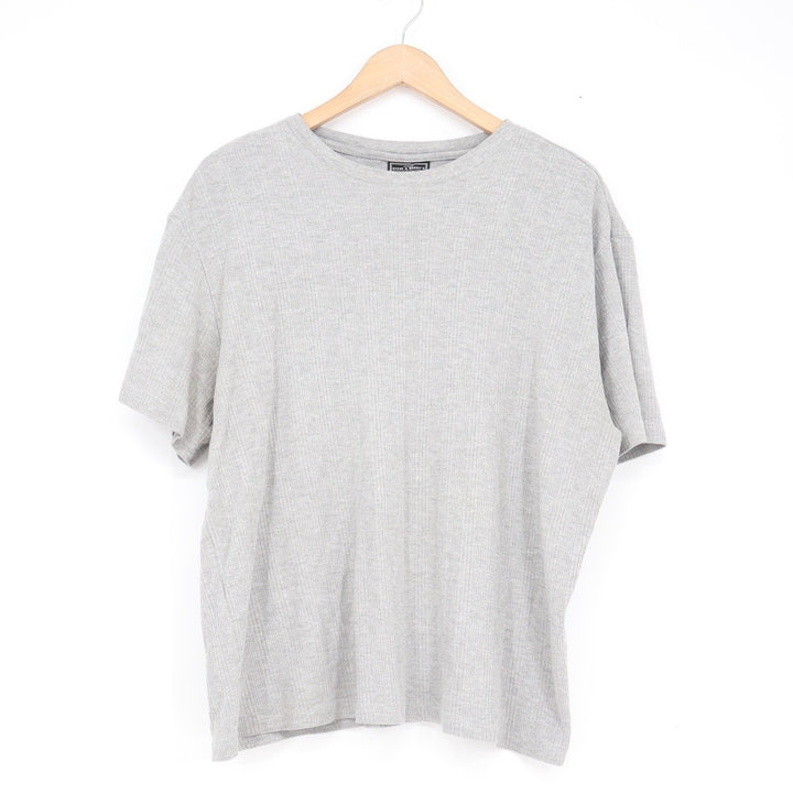 Steve & Barrys Mens Large Heather Gray Ribbed Short Sleeve Crewneck T-Shirt L
