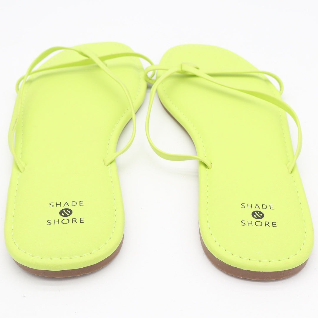 Shade & Shore Womens Neon Lime Green Strappy Thong Sandals Square Toe Size 10