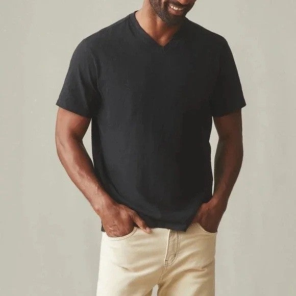 American Giant Mens V Neck T Shirt Black Cotton Size L Made USA Soft Basic Tee