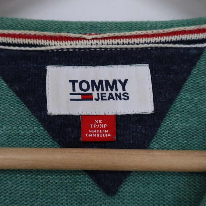 Tommy Jeans Mens XS Green Heathered Cotton Knit Crew Neck Logo Sweater