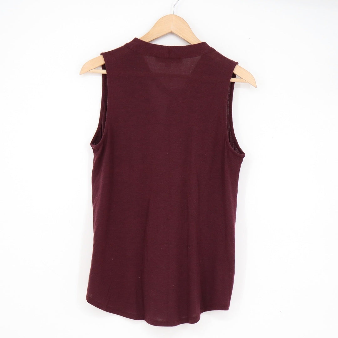 LOFT Womens Burgundy Tie Neck Sleeveless Knit Top V-Neck Solid Maroon Small