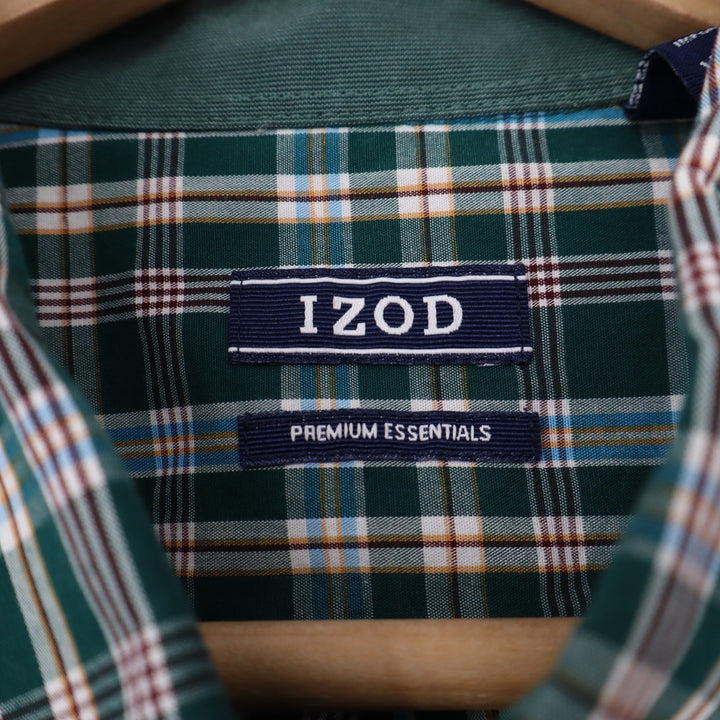 Izod Premium Essentials Mens XL Green Blue Plaid Cotton Button Down Shirt