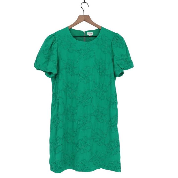 J. Crew T-Shirt Dress Womens 14 Green Cotton Embroidered Crew Neck Knee Length