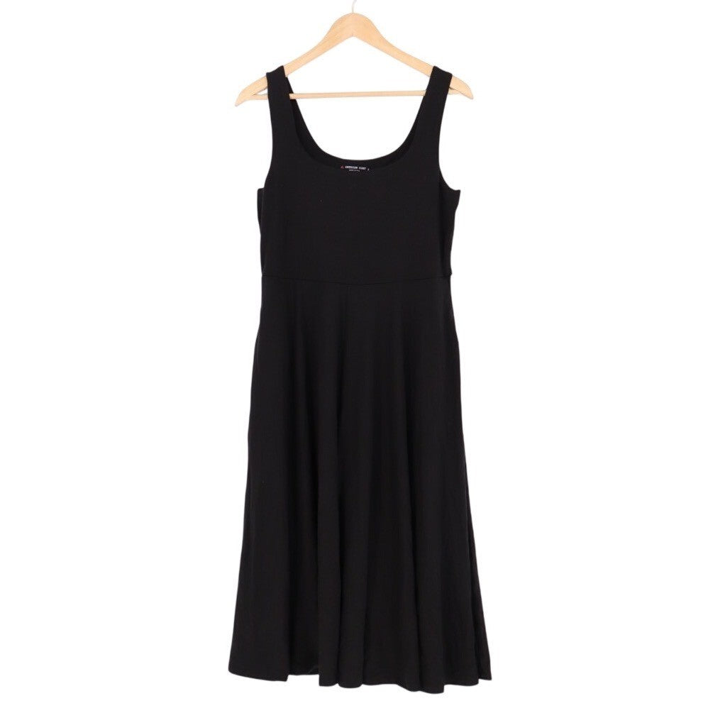 American Giant Black Sleeveless Fit Flare Midi Dress Size L Made in USA Pockets