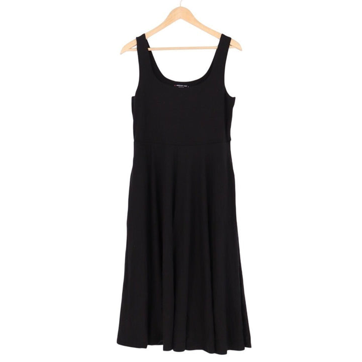 American Giant Black Sleeveless Fit Flare Midi Dress Size L Made in USA Pockets